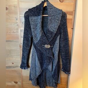 Alpaca knit 2-tone blue cardigan